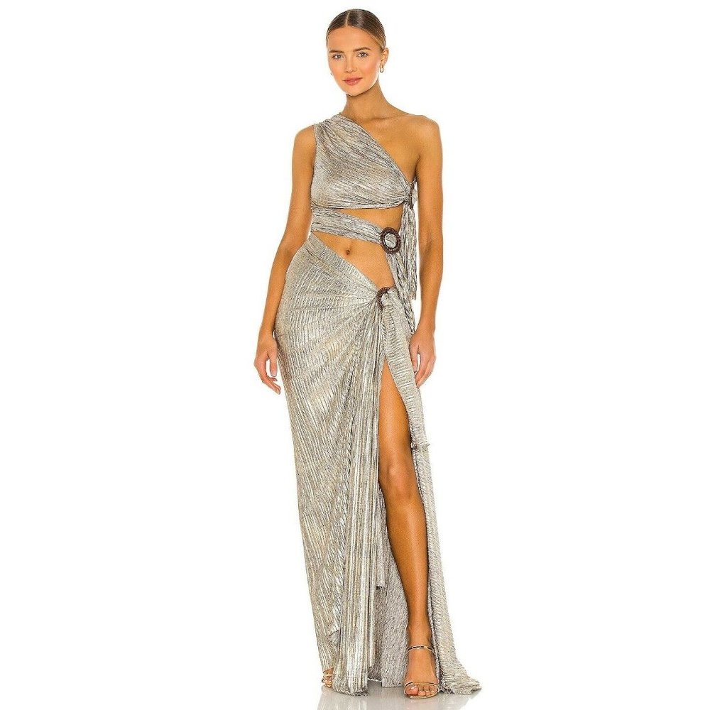 Bronx and Banco Gaia Gown Pebble Metallic Cut Out Party XS NWT $895
